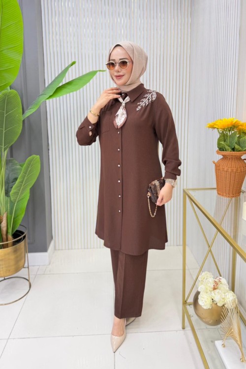 Sıdıka Tunik Takım Acı Kahve