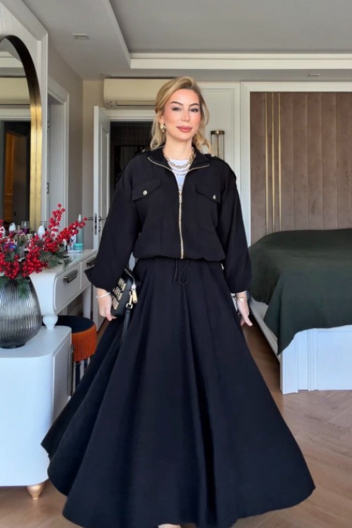 Sümeyra Etekli Takım  Siyah