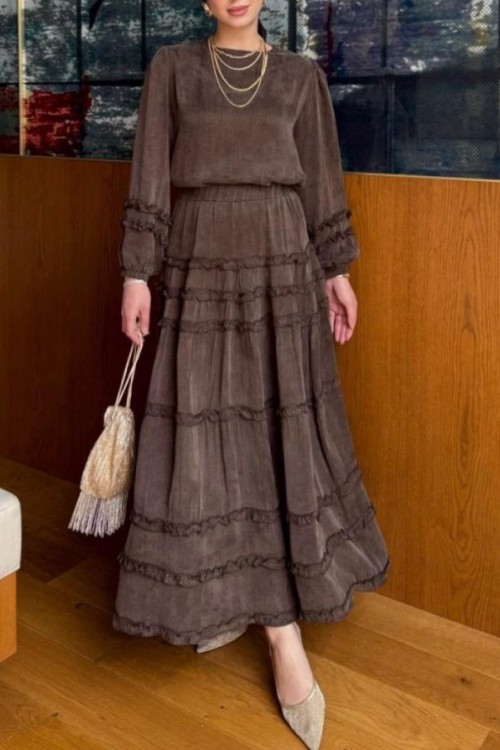 Sümeyye Etekli Takım Kahverengi