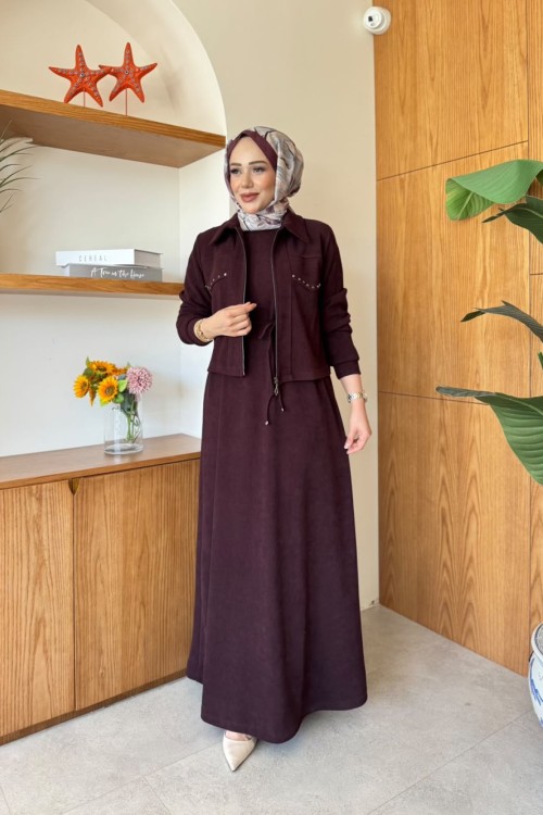 Tülin Ceketli Elbise Takım Bordo