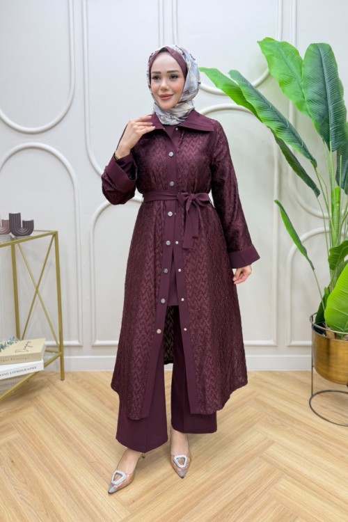 Bellur Üçlü Takım Bordo